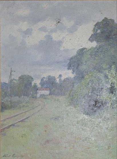 Albert REGAGNON (1874-1931) Le chemin de fer Huile signée en bas à gauche