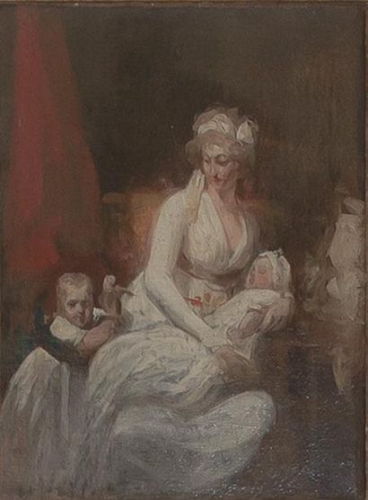 Dans le goût du XVIIIe siècle Femme et ses deux enfants Huile sur toile