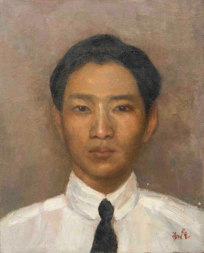 Ecole chinoise XXème, Attribué à CAI WEILIAN Portrait présumé de LIN FENGMIAN Huile...