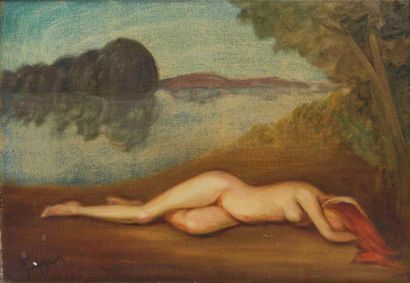 Juan Jose SEGURA (1901-1964) Nu féminin dans un paysage, 1932 Huile sur toile, signée...