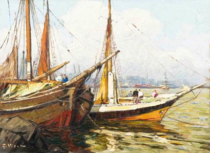 Gustave VIDAL (1895-1966) Le port de Sète Huile sur toile, signée en bas à gauche...