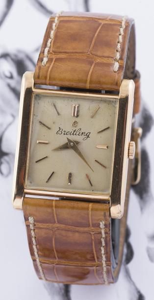 BREITLING (TANK OR ROSE N° 7164), vers 1948 Montre rectangulaire en or rose à fond...