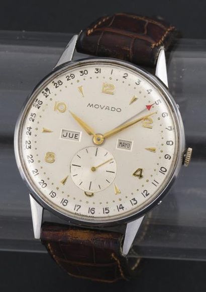MOVADO (GRAND CALENDRIER RÉF. 499831), vers 1950 Montre à complication triple date...