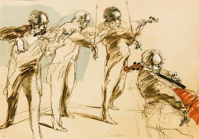 Claude WEISBUCH (Né en 1927) Quatuor à cordes Lithographie en couleur, signée en...