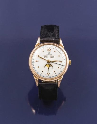 OMEGA (Grand Calendrier - Moon / Plaqué or rose réf. 2486 - 2), vers 1948 Rare montre...