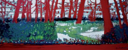 de MALHERBE Stéphanie (1966) Arbres Rouges Laque sur bois Pièce unique 20 x 50 x...