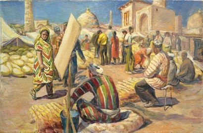 M. I. PROSIANOY Le Marché à Khiva - 1999 Huile sur toile 78 x 50 cm