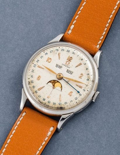 OMEGA (GRAND CALENDRIER MOON - COSMICS ACIER RÉF. 2486-1), vers 1950 Rare montre...