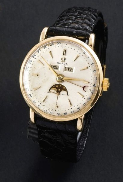 OMEGA (GRAND CALENDRIER - MOON - COSMICS OR JAUNE RÉF. 2473), vers 1944 Rare montre...