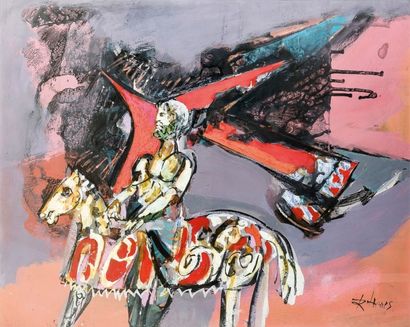 ROBERT HANES (1920-1998) Le Cavalier Gouache signée en bas à droite 47 x 61 cm