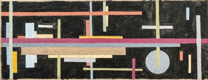 ANONYME Composition abstraite Huile sur toile 16 x 41 cm (décadré)