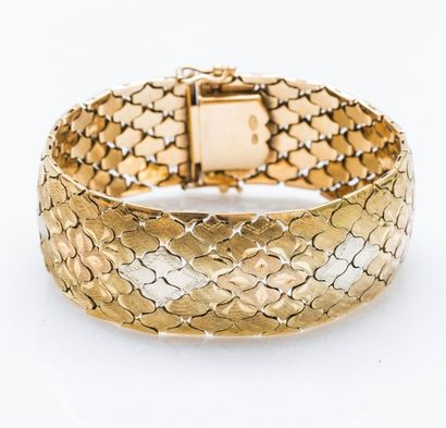 null Bracelet ruban plat et souple en or jaune et or gris 18 carats (750 millièmes)...