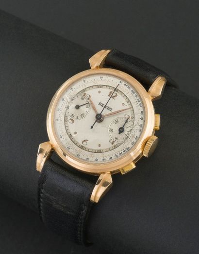 BENDA (Chronographe Télémétrique - or rose n° 509133), vers 1946Élégant chronographe...