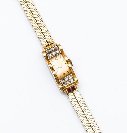 null Bracelet montre de dame en or jaune 18 carats (750 millièmes) et platine (950...