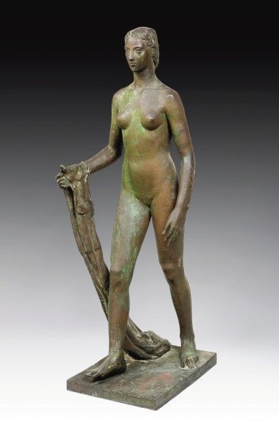 Arturo MARTINI, vers 1930 
Nu féminin
Importante sculpture en bronze à patine verte
H...