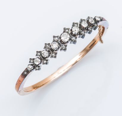 null Bracelet jonc ouvrant en or rose 18 carats (750 millièmes) et argent (925 millièmes)...