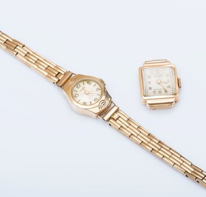 null Lot de deux montres en or jaune 18 carats (750 millièmes), l’une formée d’un...