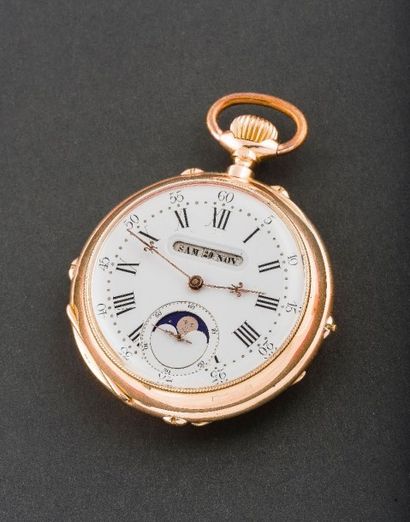 null MONTRE DE POCHE -CALENDRIER (Triple quantième / Moon -or rose n° 18566), vers...