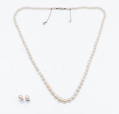 null Parure en or 18 carats (750 millièmes) composée d’un collier de perles de culture...