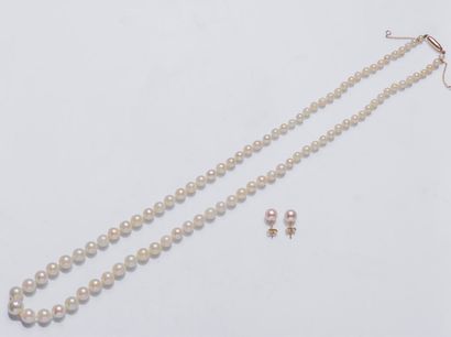 null Parure en or jaune 18 carats (750 millièmes) formée d'un collier de perles de...