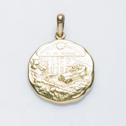 null Médaille en or jaune 18 carats (750 millièmes) gravée d'un Saint Christophe...