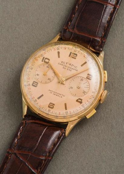 OLYMPIC SUISSE (Chronographe Antimagnetic GT - or rose réf. 901), vers 1950 

Chronographe...