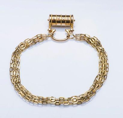 null Bracelet chaînette en or jaune 9 carats (375 millièmes) à maillons fantaisie...