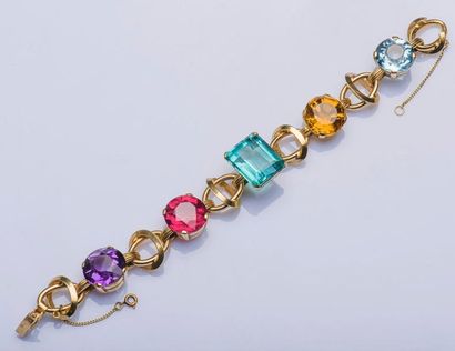 null Bracelet en or jaune 18 carats (750 millièmes) à maille fantaisie serti de cinq...