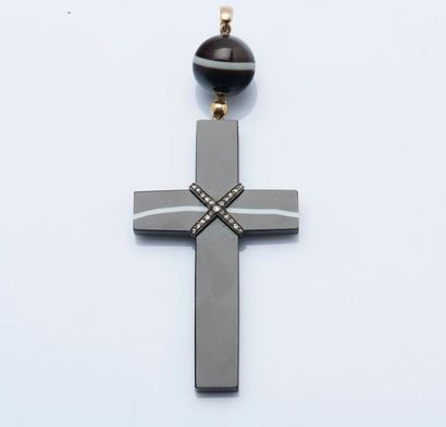 Pendentif croix en onyx or 14 carats (585...