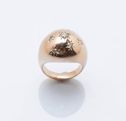 null Bague boule de petit doigt en or jaune 18 carats (750 millièmes) ornée de diamants...