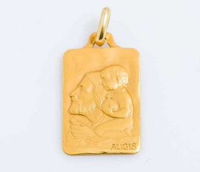 null Médaille rectangulaire en or jaune 18 carats (750 millièmes) ornée de la figure...