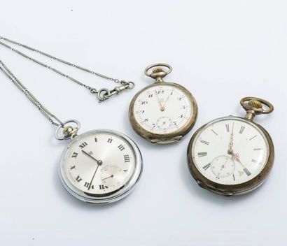 null Lot de trois montres de poche, vers 1910/1960

1. Montre de poche LIP en acier...