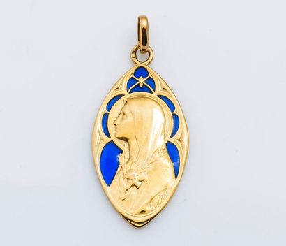 null Médaille en or jaune 18 carats (750 millièmes) ornée du profil de la Vierge...