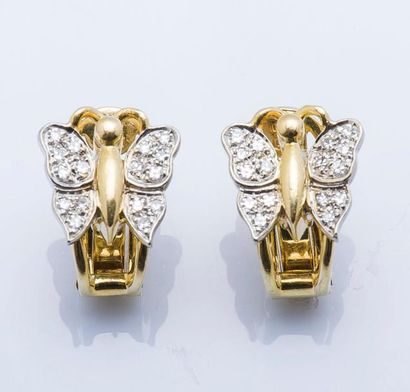 POMELLATO Paire de boucles d’oreilles papillon en or jaune et or gris 18 carats (750...
