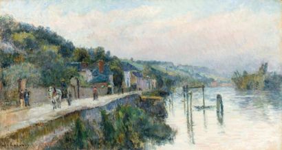 Albert LEBOURG (1849-1928) Bords de la Seine à Dieppedalle, environs de Rouen 

Huile...