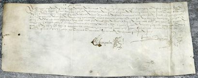 [ARCHERIE] Pièce sur vélin datée du 18 juin 1555 formant quittance «de noble homme...