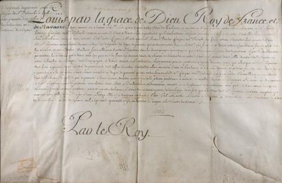 null Dispense de parenté signée par Louis XV (secrétaire) entre les sieurs Henry...