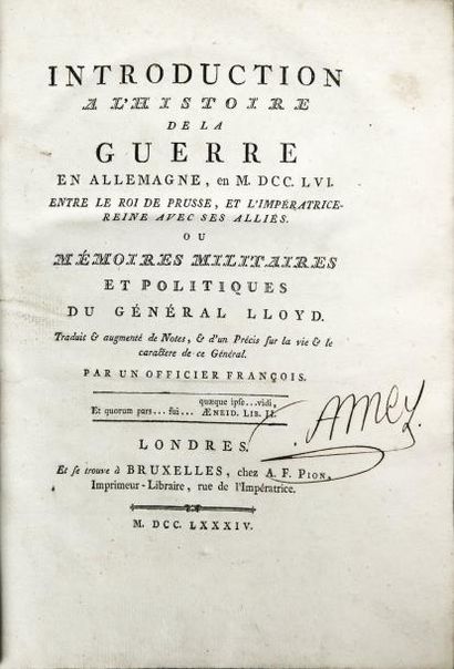 Henry LLOYD Introduction à l’histoire de la guerre en Allemagne, en 1756 entre le...