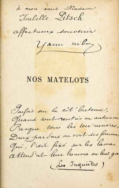Yann NIBOR Nos Matelots.

Paris, Flammarion, sd., in-12 relié demi-basane, dos passé.

Exemplaire...