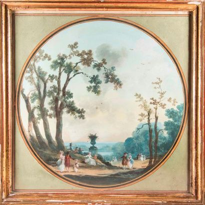 Attribuées à Jean Michel MOREAU (1741 - 1814) Deux scènes galantes dans un parc
Paire...