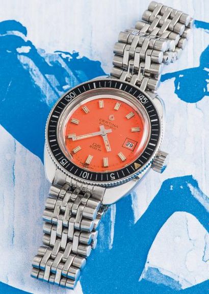 CERTINA CERTINA (Lady Plongée orange - DS 200M réf. 1901301A), vers 1970

Montre...