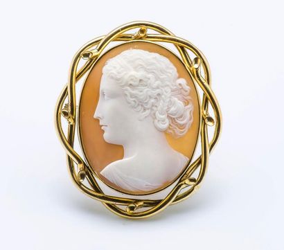 null Broche de forme ovale en or jaune  9 carats (375 millièmes) ornée d’un camée...