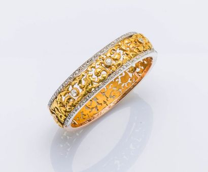 null Bracelet jonc ouvrant en or jaune, rose et gris 18 carats (750 millièmes) à...