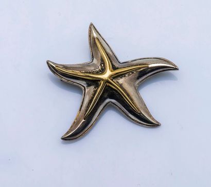 HERMES PARIS Broche étoile de mer en argent (925 millièmes) et or jaune 18 carats...