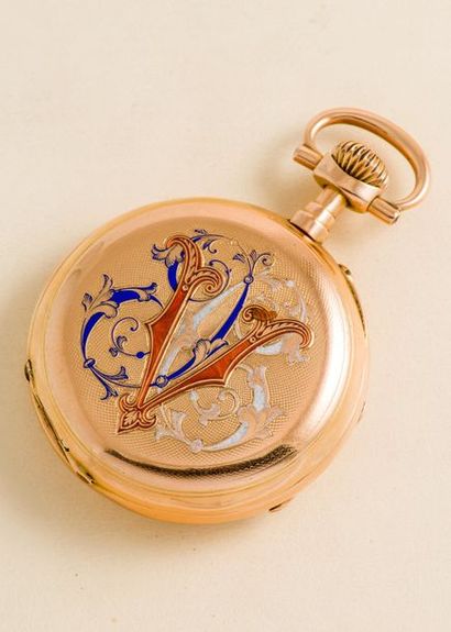 CHRONOMETRE (MONTRE DE POCHE DÉCORÉE / OR ROSE n° 23757), vers 1900

Montre de poche...