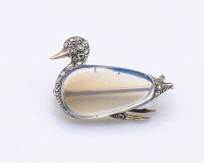 null Broche canard en argent (925 millièmes) et or rose 9 carats (375 millièmes)...