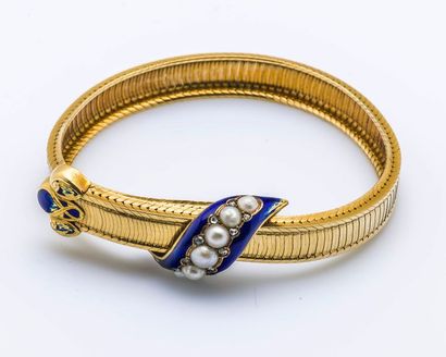 null Bracelet ruban souple en or jaune 18 carats (750 millièmes) à système coulissant...
