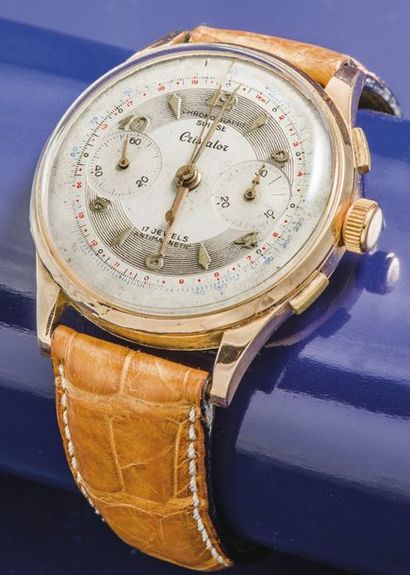 CRISTALOR (CHRONOGRAPHE SPORT / TÉLÉMÈTRE - OR ROSE), vers 1950

Chronographe à grande...