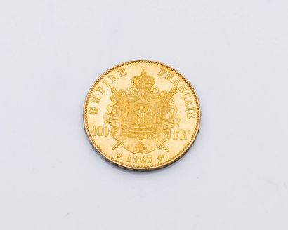 null Pièce de 100 francs or Napoléon III, sur l’avers tête laurée de Napoléon III,...