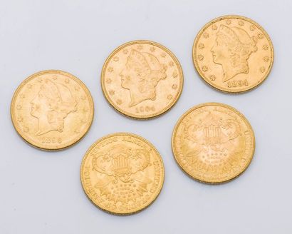 null Lot de 5 pièces de 20 Dollars US Liberty head 1894, 1896 et 1904

Poids : 167...